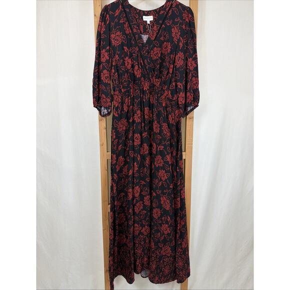 Flowers Dresses & Skirts - NWT Apricot Black Red Floral Pattern Maxi Long Dress #1387 Size XL